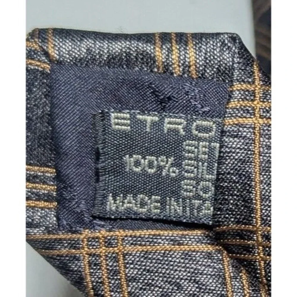 ETRO Milan Men’s Silk Tie in Gray & Gold Made In Italy